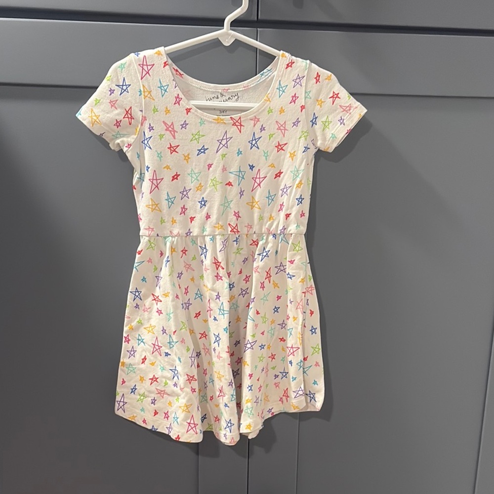 June & January Size 3/4Y Cream Fit and Flare Casual Sundress with Crew Neck